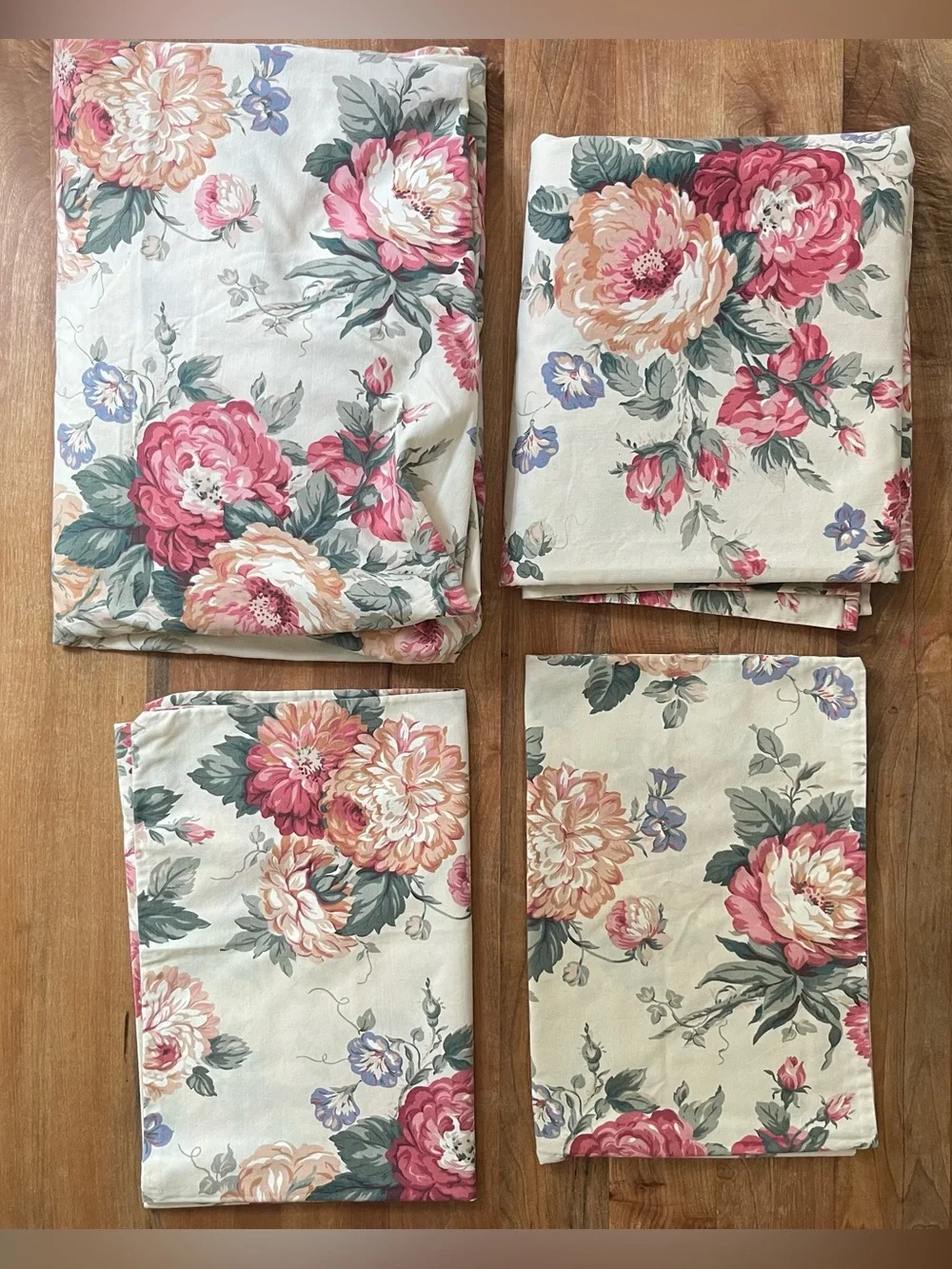 Vintage Dan River Queen Percale Floral Sheet Set No Iron USA Made French Country